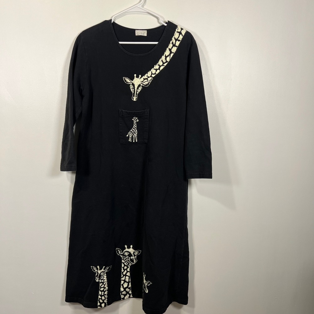 Cite Womens Giraffe Graphic T-Shirt Dress Black Whimsigoth Art One Size